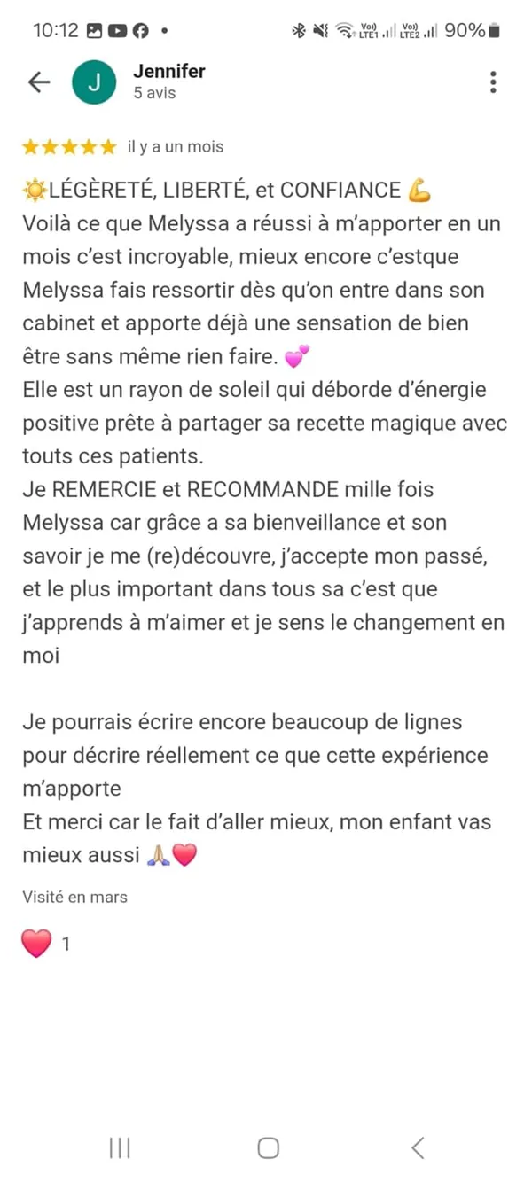 Avis de Jennifer : « Avis Google 5 étoiles de Jennifer : « Légèreté, liberté et confiance ». »